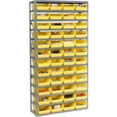 GLOBAL EQUIPMENT Steel Shelving with 48 4"H Plastic Shelf Bins Yellow, 36x12x72-13 Shelves 603439YL